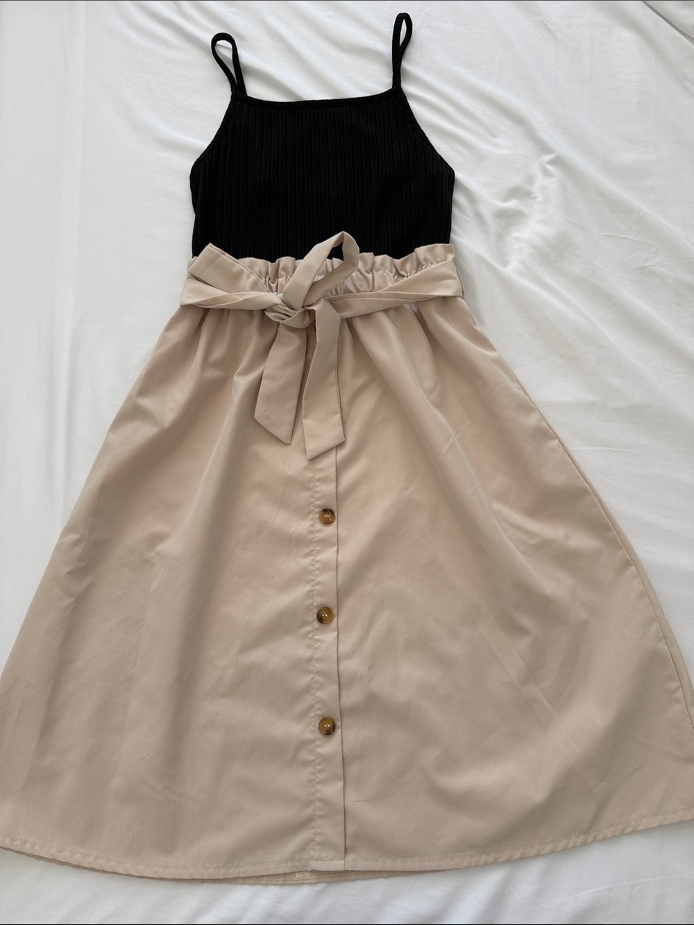 SHEIN Black Ribbed Sleeveless Dress with Cream Skirt